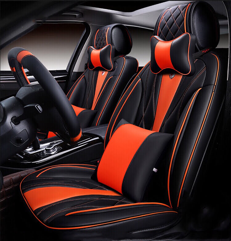 Sport Universal Fit Seat Cover Black With Orange Car And Custom Floor Mat - Orange Seat Covers For Cars